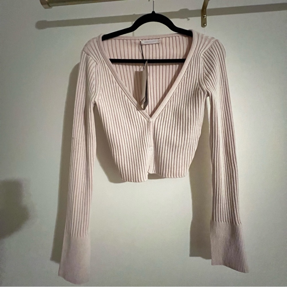 John Elliott Cropped Rib Knit Silk Cotton Cardigan – Pink – Size L - Picture 5 of 6